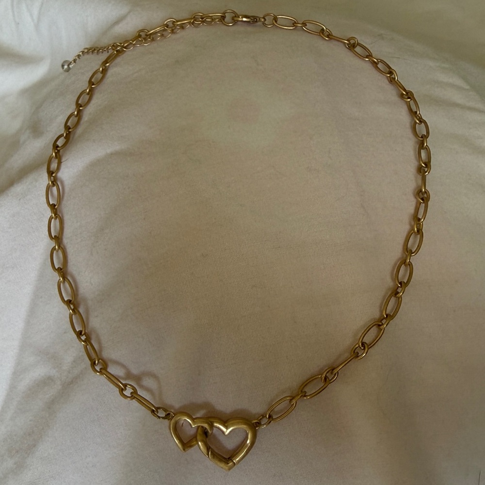 Gold Heart Link Necklace - Double Heart Pendant